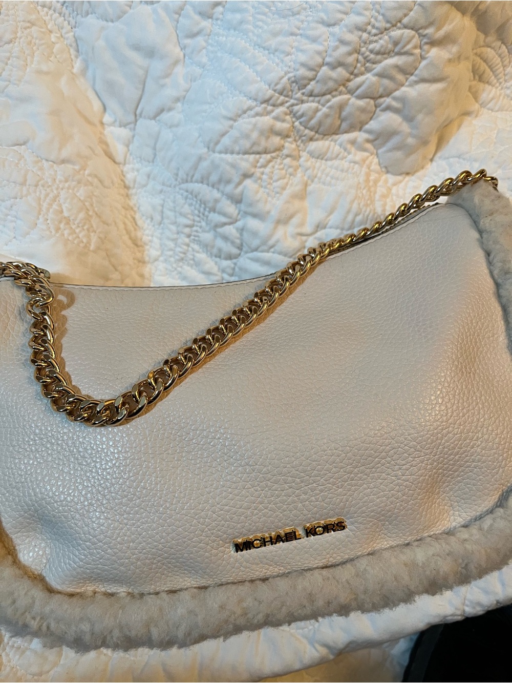 Michael Kors Cream Leather Shoulder Bag with Gold Chain